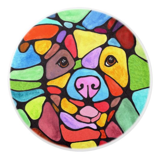 Cute and Colorful Pitbull Door Knob Keramikknauf (Vorderseite)