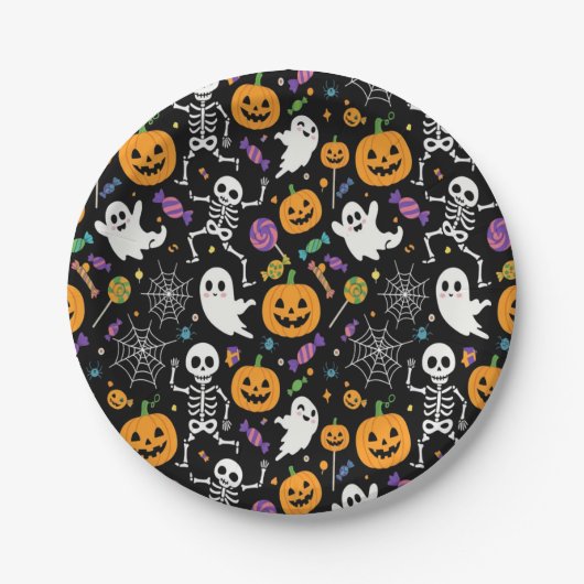 Cute and Creepy Skeletons For Halloween Pappteller (Vorderseite)
