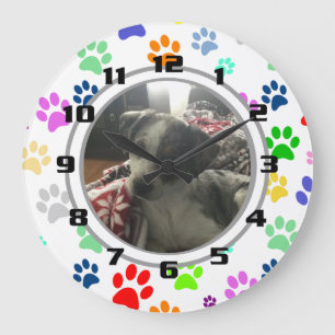 Cute and Fun Pet Paw Pattern Your Pat Picture Große Wanduhr