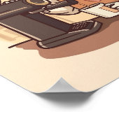 Cute and Funny Cozy Cartoon Barista Cat Poster (Ecke)