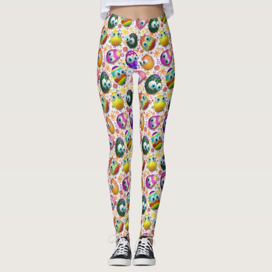 Cute and Funny Easter Eggs Cartoon Leggings (Vorderseite)