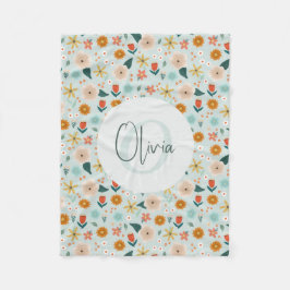 Cute and Girly Botanical Floral Monogram Fleecedecke