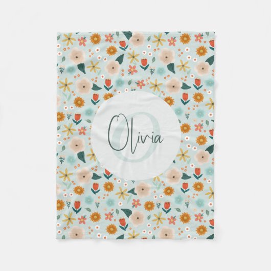 Cute and Girly Botanical Floral Monogram Fleecedecke (Vorderseite)