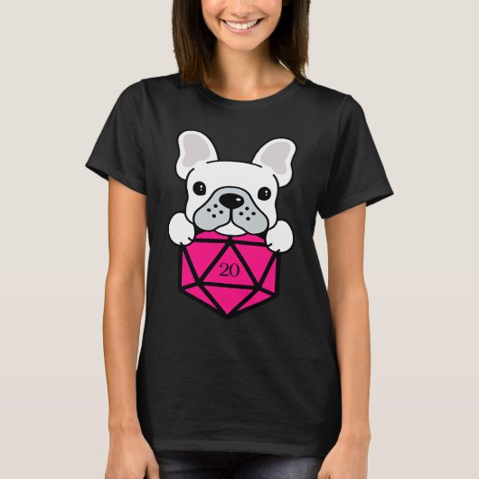 Cute and Nerdy Dog Pink Polyhedral D20 Dice Set T-Shirt (Vorderseite)