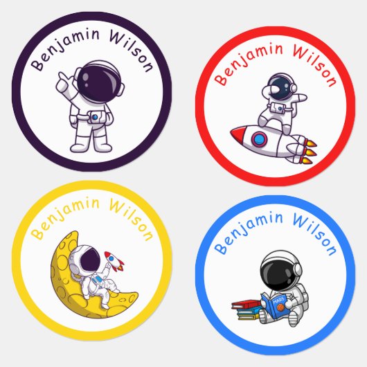 Cute and Simple Astronaut Custom Kids Name Labels Etiketten (Gruppe)