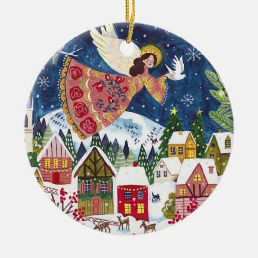Cute Angel Peace on Earth Photo Christmas Keramik Ornament (Vorne)