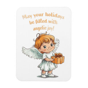 Cute Angel with golden Gift Christmas Holiday Magnet