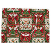Cute Angels in Christmas Red & Green Große Geschenktüte (Rückseite)