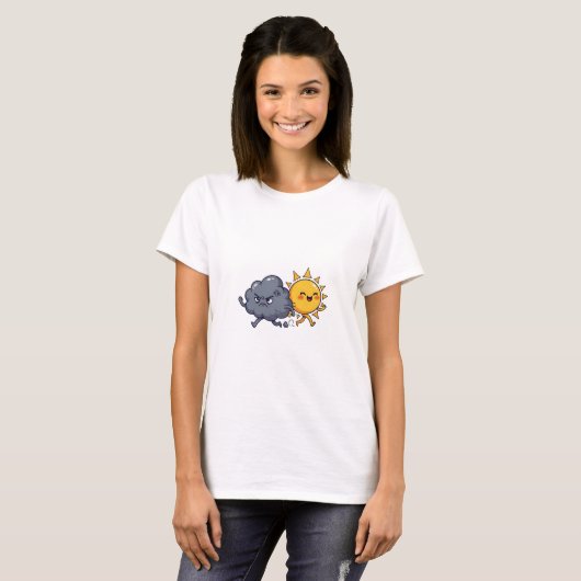 Cute Angry Grey Rain Cloud Chasing Happy Smiling T-Shirt (Vorne ganz)