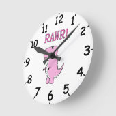 Cute Angry Pink Cartoon T-Rex Dino With Numbers Runde Wanduhr (Winkel)