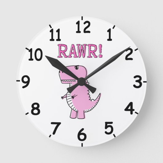 Cute Angry Pink Cartoon T-Rex Dino With Numbers Runde Wanduhr (Vorderseite)