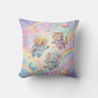 Cute Animal Astronauts Galaxy Throw Pillow Kissen