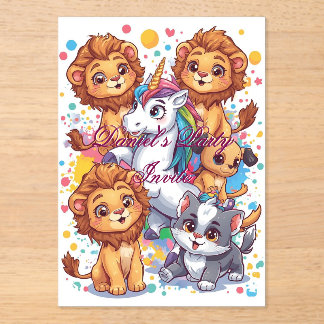 Cute Animal Balloon Birthday Design | Kids Cartoon Acryleinladungen
