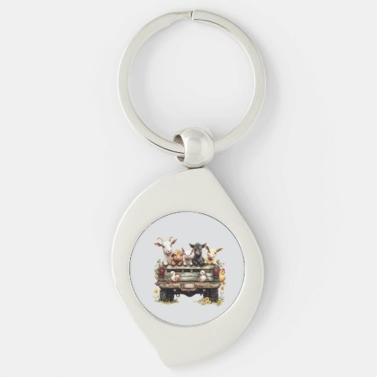 Cute Animal Farm On Metal Keychain Schlüsselanhänger (Vorderseite)