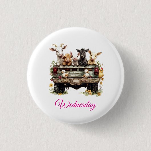 Cute Animal Farm On Round Button (Vorderseite)