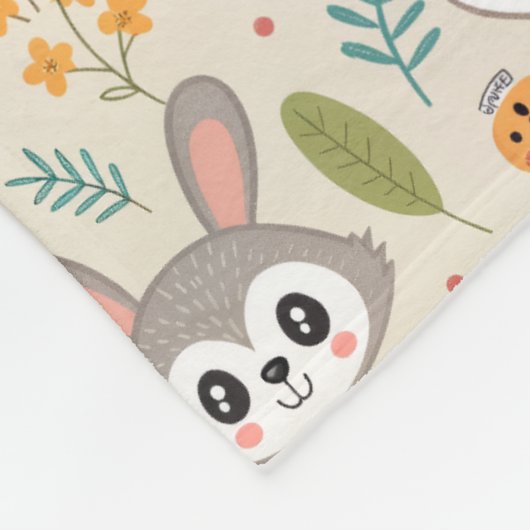 Cute Animal Friends Seamless Pattern – Playful Kid Fleecedecke (Ecke)