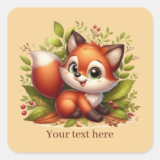 Cute animal love fox customizable quadratischer aufkleber (Vorderseite)