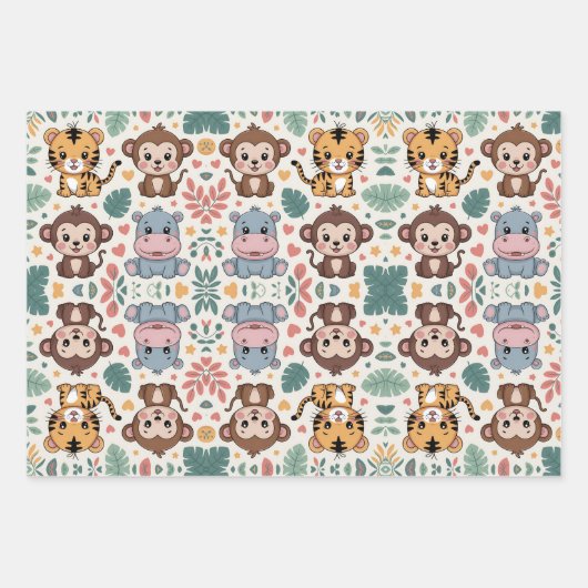 Cute animal pattern features monkeys geschenkpapier set (Vorderseite)