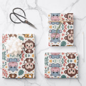 Cute animal pattern features monkeys geschenkpapier set