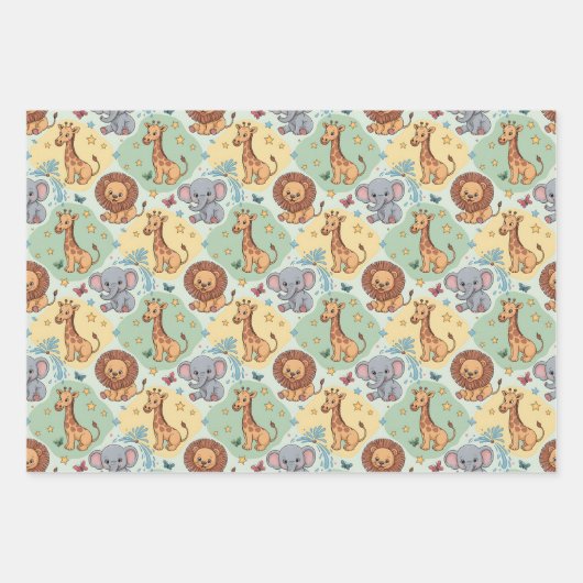 Cute animal pattern featuring lions, giraffes geschenkpapier set (Vorderseite)