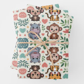 Cute animal pattern with monkeys, tigers geschenkpapier set
