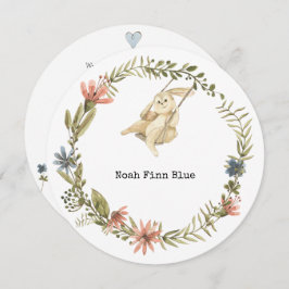 Cute Animal Rabbit Baby Boy Announcement Card Einladung