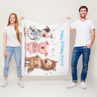 Cute Animals Band Birthday Fleecedecke