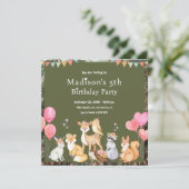 Cute Animals Birthday Invitation Einladung (Stehend Vorderseite)