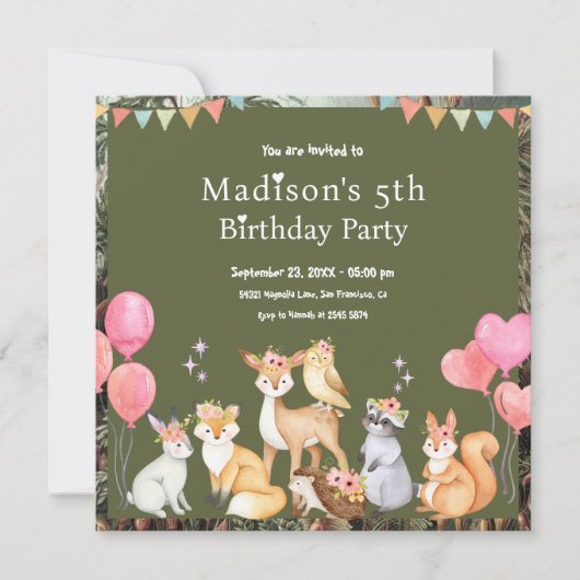 Cute Animals Birthday Invitation Einladung (Vorderseite)