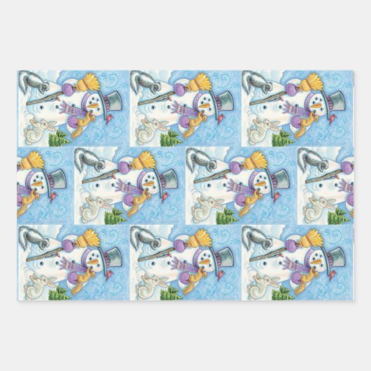 Cute Animals Building a Snowman for Christmas Geschenkpapier Set (Vorderseite 2)
