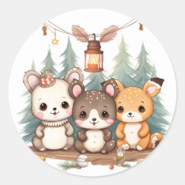 Cute animals celebrating Christmas Runder Aufkleber