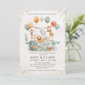 Cute Animals Gender Reveal Invitation Einladung (Stehend Vorderseite)