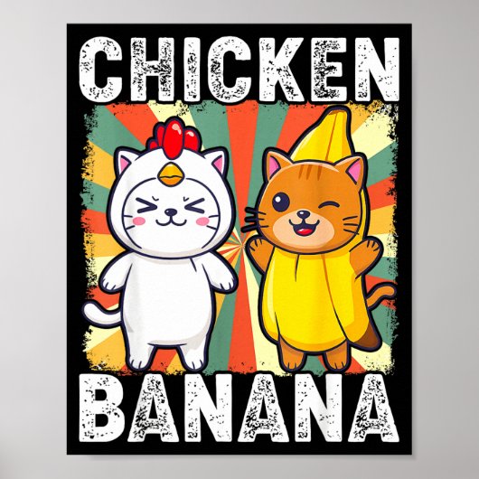 Cute Animals In Chicken And Banana Costumes Kawaii Poster (Vorne)
