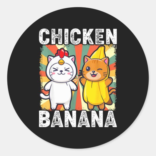 Cute Animals In Chicken And Banana Costumes Kawaii Runder Aufkleber (Vorderseite)