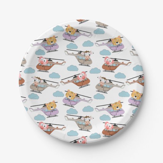 Cute Animals In Helicopter Pattern Pappteller (Vorderseite)