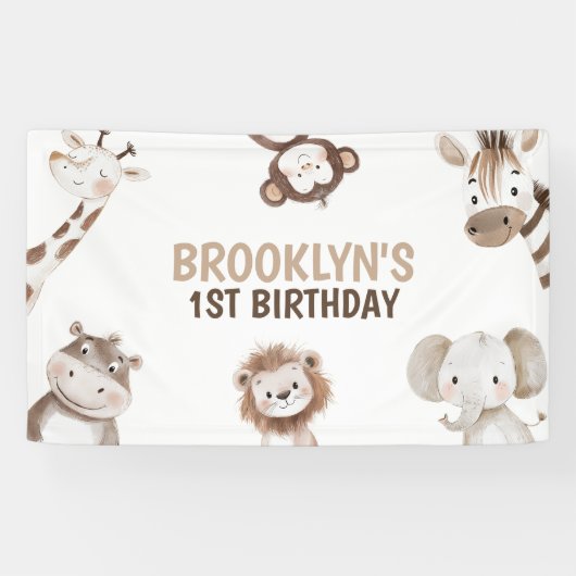Cute Animals Safari Jungle Birthday Party Kids Banner (Horizontal)