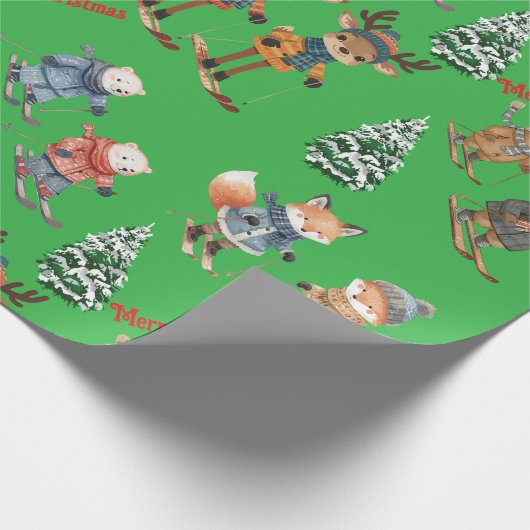 Cute Animals Skiing Wrapping Paper Geschenkpapier (Ecke)