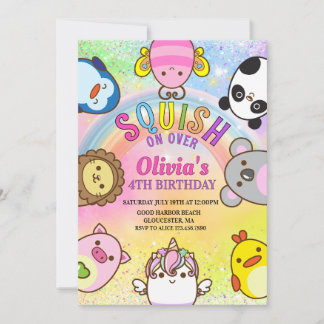 Cute animals Squish Girl Birthday party Einladung