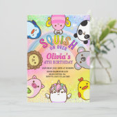 Cute animals Squish Girl Birthday party Einladung (Stehend Vorderseite)