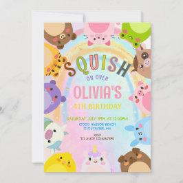 Cute Animals Squish On Over rainbow Birthday Einladung