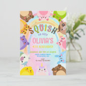 Cute Animals Squish On Over rainbow  Birthday  Einladung (Stehend Vorderseite)