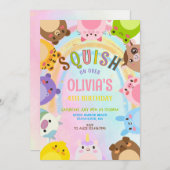 Cute Animals Squish On Over rainbow  Birthday  Einladung (Vorne/Hinten)