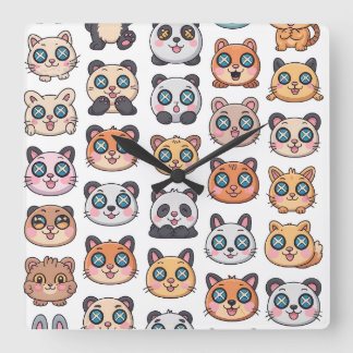 Cute Animals Sticker Sheet Adorable Cartoon Charac Quadratische Wanduhr