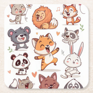 Cute Animals Sticker Sheet Adorable CSticker Rechteckiger Pappuntersetzer