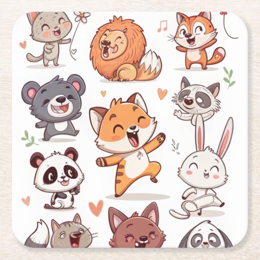  Cute Animals Sticker Sheet Adorable CSticker Rechteckiger Pappuntersetzer (Vorderseite)