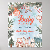 Cute Animals Winter Christmas baby shower welcome Poster (Vorne)