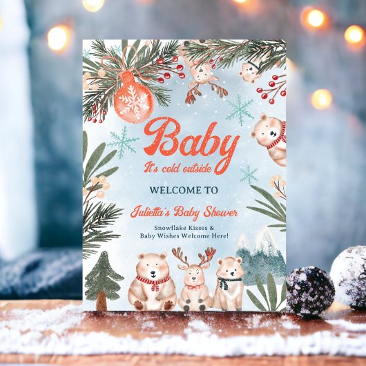 Cute Animals Winter Christmas baby shower welcome Poster