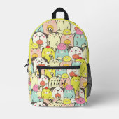 Cute Animals Yellow Monogram Name Bedruckter Rucksack (Vorderseite)