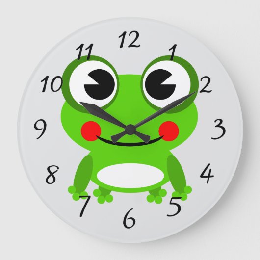 Cute animated frog round clock große wanduhr (Vorderseite)