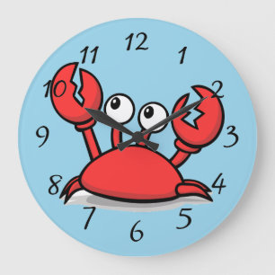cute animated red crab große wanduhr